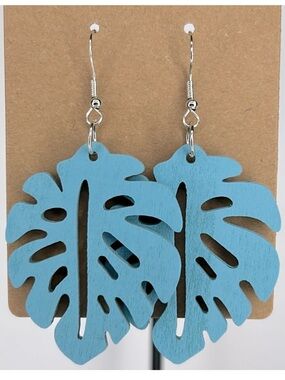 Vibrant Hollow Leaf Wooden Design Dangle Earrings - Bohemian Chic